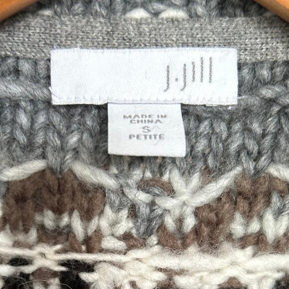 J. Jill Chunky Wool Blend Open Cardigan Nordic Sweater Neutral Stripe Size SP - Picture 5 of 10